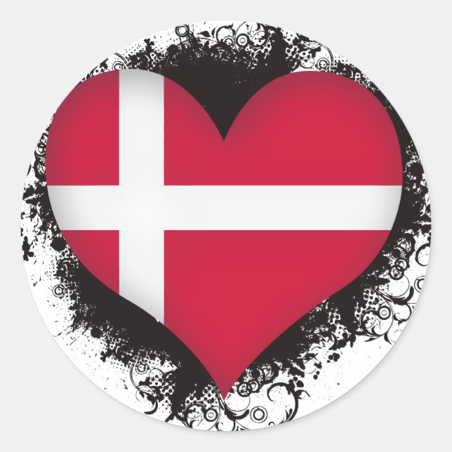 Vintage I Love Denmark Classic Round Sticker (Front)