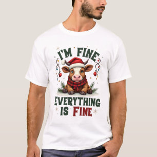 Vintage I’m Fine Everything Is Fine Highland Cow C T-Shirt