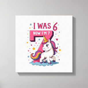 Vintage I Was 6 Now I'm 7 Unicorn Birthday Girl Re Canvas Print