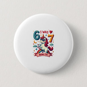 Vintage I Was 6 Now Im Unicorn Birthday Party Vect 2 Inch Round Button