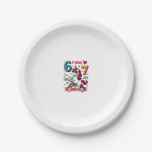Vintage I Was 6 Now Im Unicorn Birthday Party Vect Paper Plate