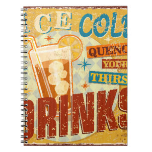 Vintage Ice Cold Drinks metal sign. vintage, soda, Notebook