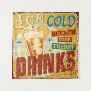 Vintage Ice Cold Drinks metal sign. vintage, soda, Tapestry