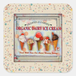 Vintage ice cream cone parlour sign cute sprinkles square sticker