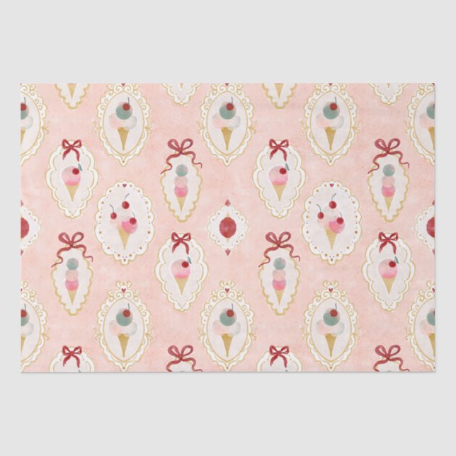 Vintage Ice Cream Delight Pattern Tissue Paper (Front)