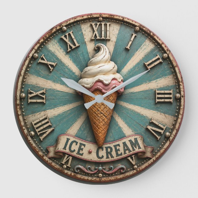 Vintage Ice Cream Farmhouse Kitchen  Large Clock (Front)