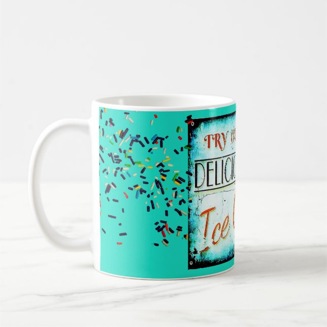 Vintage ice cream parlour sign turquoise coffee mug (Left)