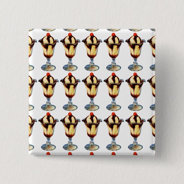 Vintage Ice Cream Sundae 2 Inch Square Button (Front)