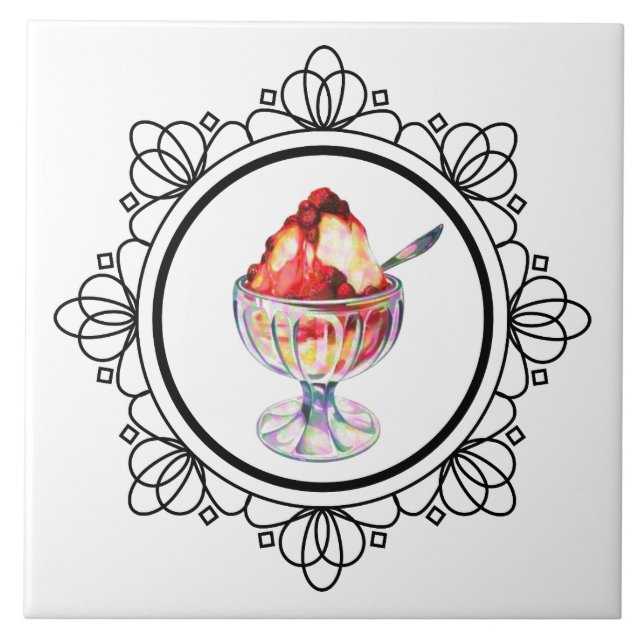 Vintage ice cream sundae black white red tile (Front)