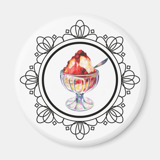 Vintage ice cream sundae elegant white red black  magnet (Front)