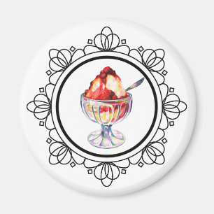 Vintage ice cream sundae in a glass magnet