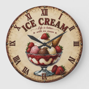 Vintage Ice Cream Sundae Large Clock