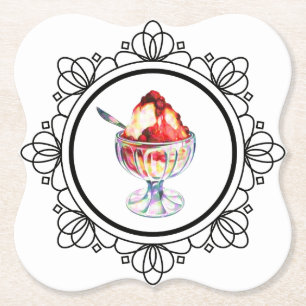 Vintage ice cream sundae red black white paper coaster