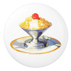Vintage ice cream sundae retro dessert food ceramic knob