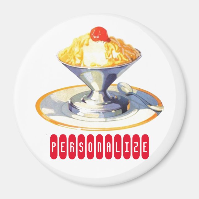 Vintage ice cream sundae retro dessert food magnet (Front)