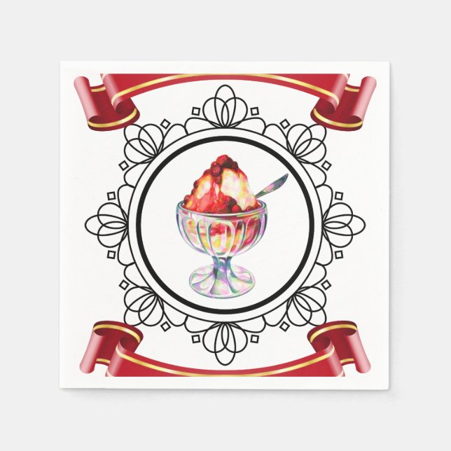Vintage ice cream sundae white red black napkin (Front)