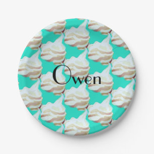Vintage ice cream turquoise and white paper plate