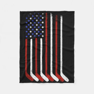 Vintage Ice Hockey American Flag For Men Boys Girl Fleece Blanket