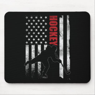 Vintage Ice Hockey American Flag Ice Hockey Player Mouse Pad
