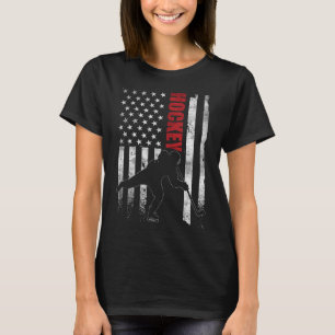 Vintage Ice Hockey American Flag Ice Hockey Player T-Shirt