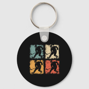 Vintage Ice Hockey Player Clic Retro Style Graphic Keychain