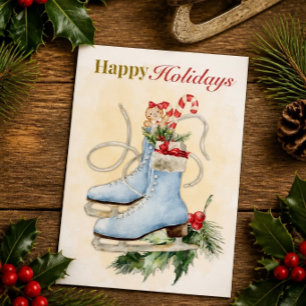 Vintage Ice Skate Happy Holidays Card