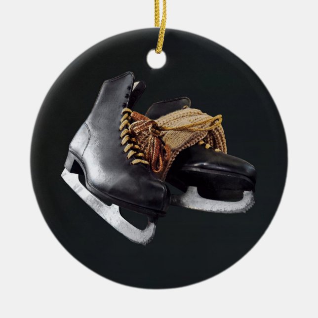 Vintage Ice Skates Ceramic Ornament (Front)