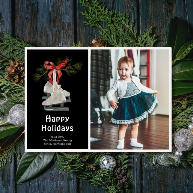 Vintage Ice Skates Flat Holiday Card (Creator Uploaded)