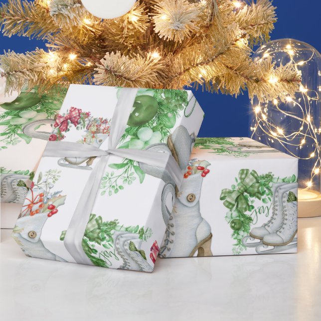 Vintage Ice Skates Red &Green | Wrapping Paper (Holidays)