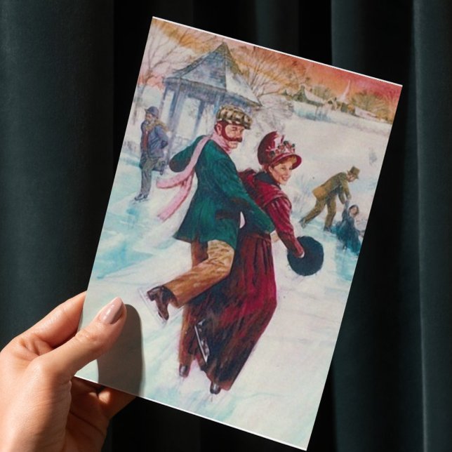 Vintage Ice Skating Christmas Victorian Elegant Holiday Card (Creator Uploaded)