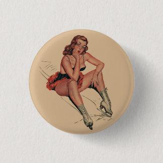  Vintage Ice Skating pin up girl   Button