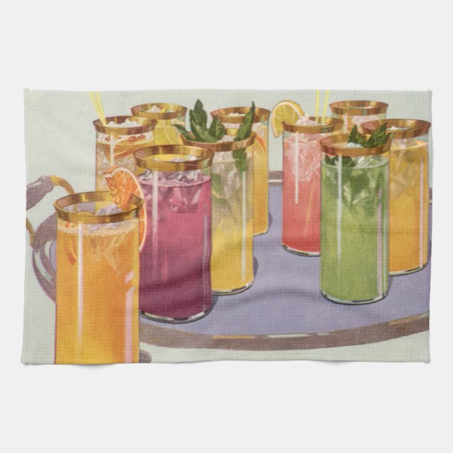 Vintage Iced Drinks on a Tray Kitchen Towel (Horizontal)