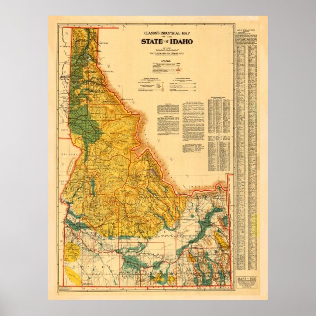 Vintage Idaho Minerals & Natural Resources Map Poster (Front)
