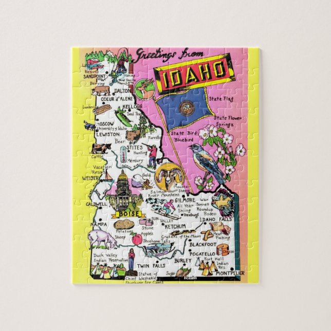Vintage Idaho Postcard Map Jigsaw Puzzle (Vertical)