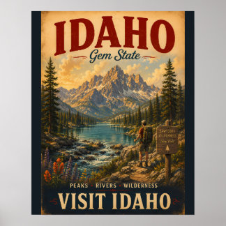 Vintage Idaho Travel Poster with Serene Wilderness