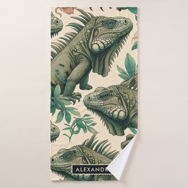 Vintage Iguana Pattern Bath Towel (Bath Towel)