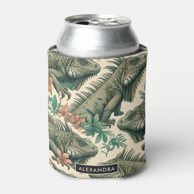 Vintage Iguana Pattern Can Cooler (Can Front)