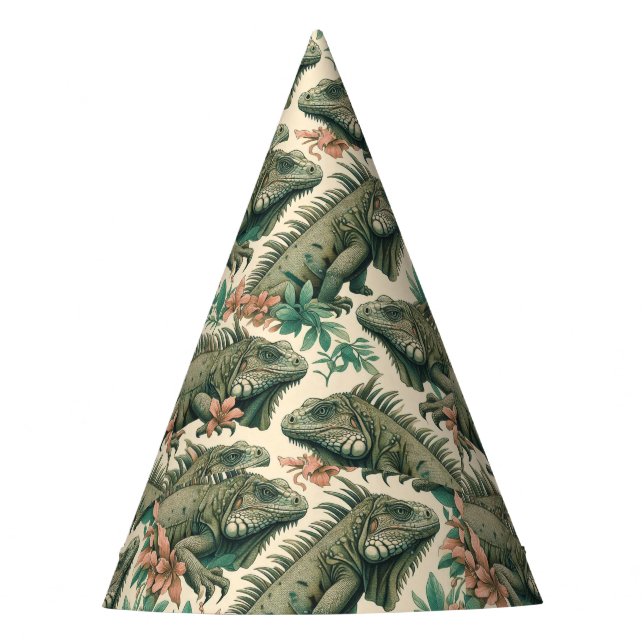 Vintage Iguana Pattern Party Hat (Front)