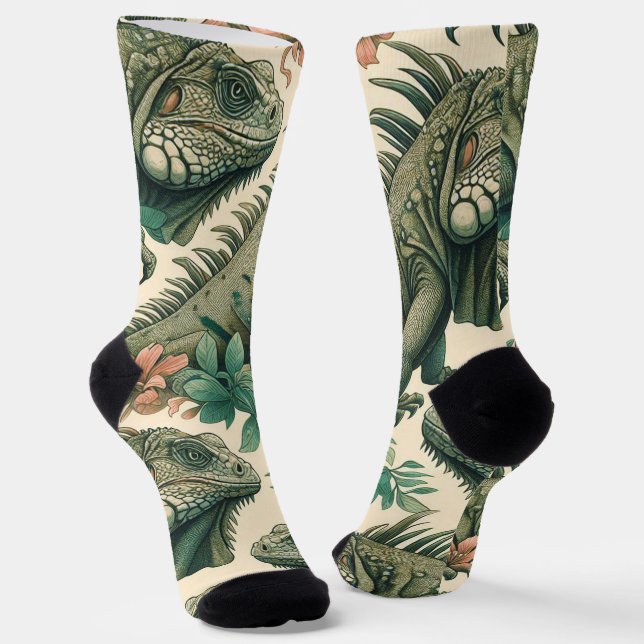 Vintage Iguana Pattern Socks (Angled)