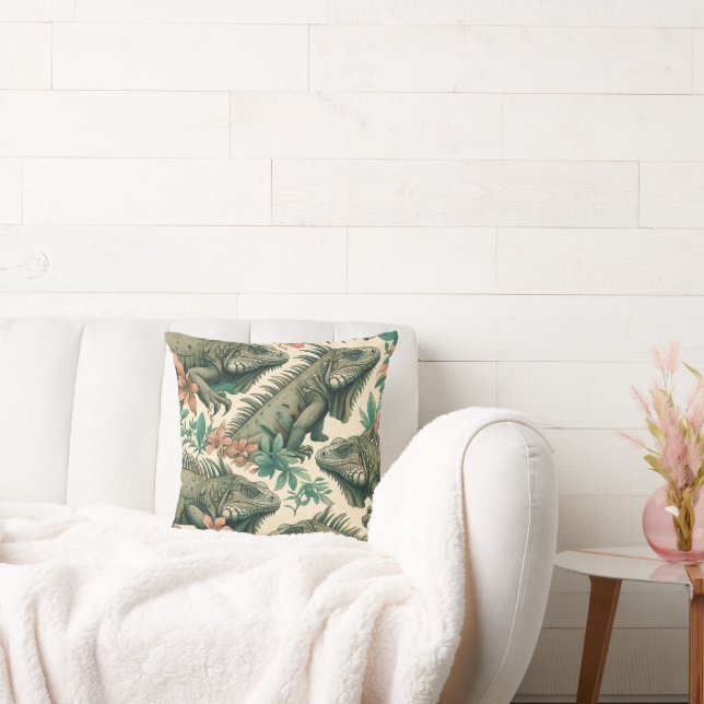 Vintage Iguana Pattern Throw Pillow (Couch)