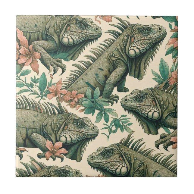 Vintage Iguana Pattern Tile (Front)