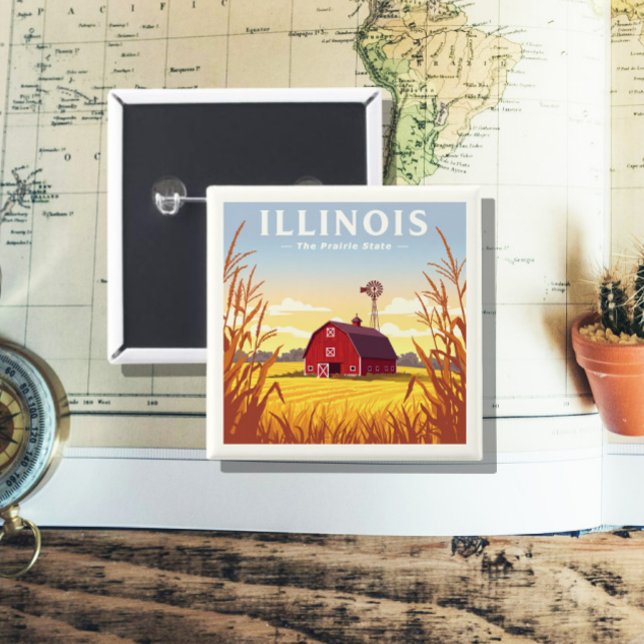 Vintage Illinois 2 Inch Square Button (Creator Uploaded)