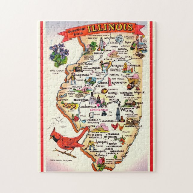 Vintage Illinois Map Jigsaw Puzzle (Vertical)