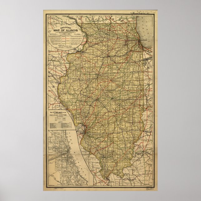 Vintage Illinois Railroad Map (1897) Poster (Front)