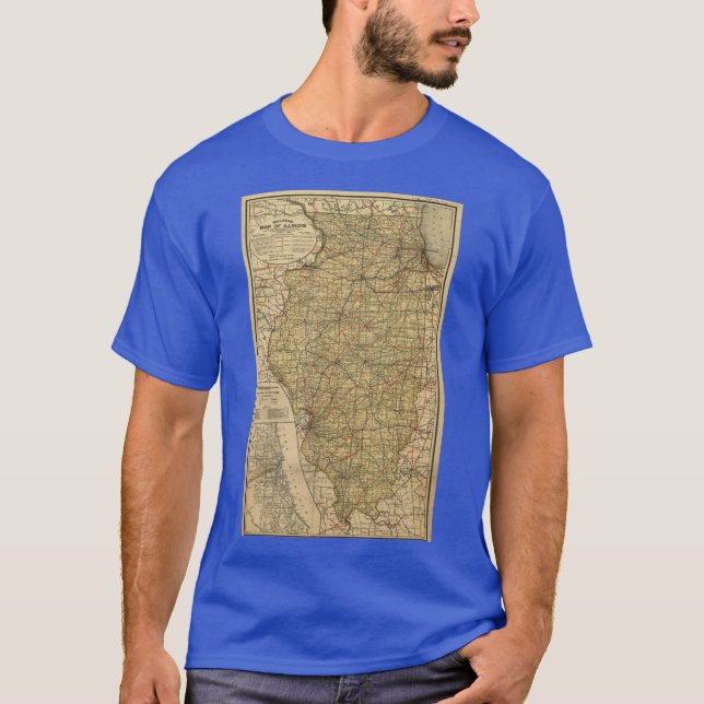 Vintage Illinois Railroad Map 1897 T-Shirt (Front)