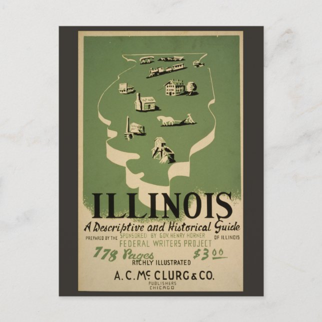 Vintage Illinois Retro Travel Guide Postcard (Front)