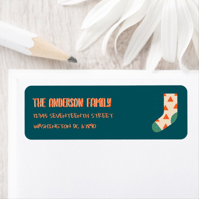 Vintage Illustrated Blue Christmas Winter Sock (Insitu)