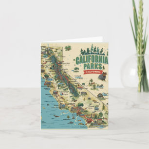 Vintage Illustrated California Parks Map Art Card