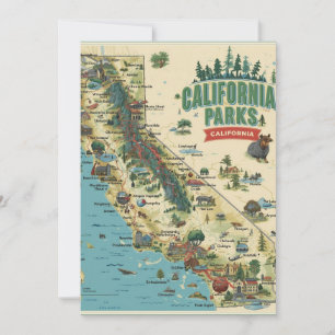 Vintage Illustrated California Parks Map Art Holiday Card