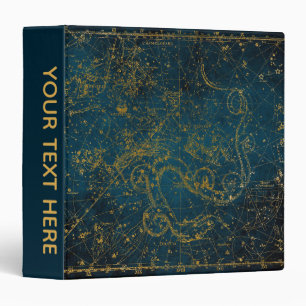 Vintage Illustrated Dark Blue & Gold Star Map Binder